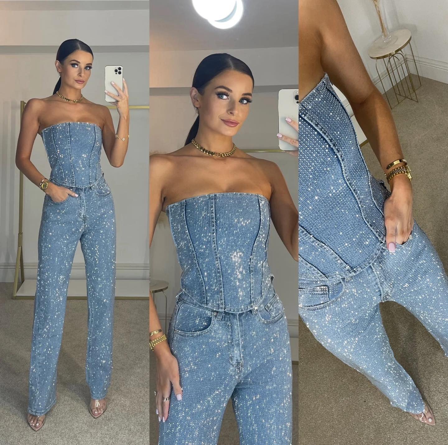 Stella | Glitter High-Waist Trouser Set with Shimmering Top