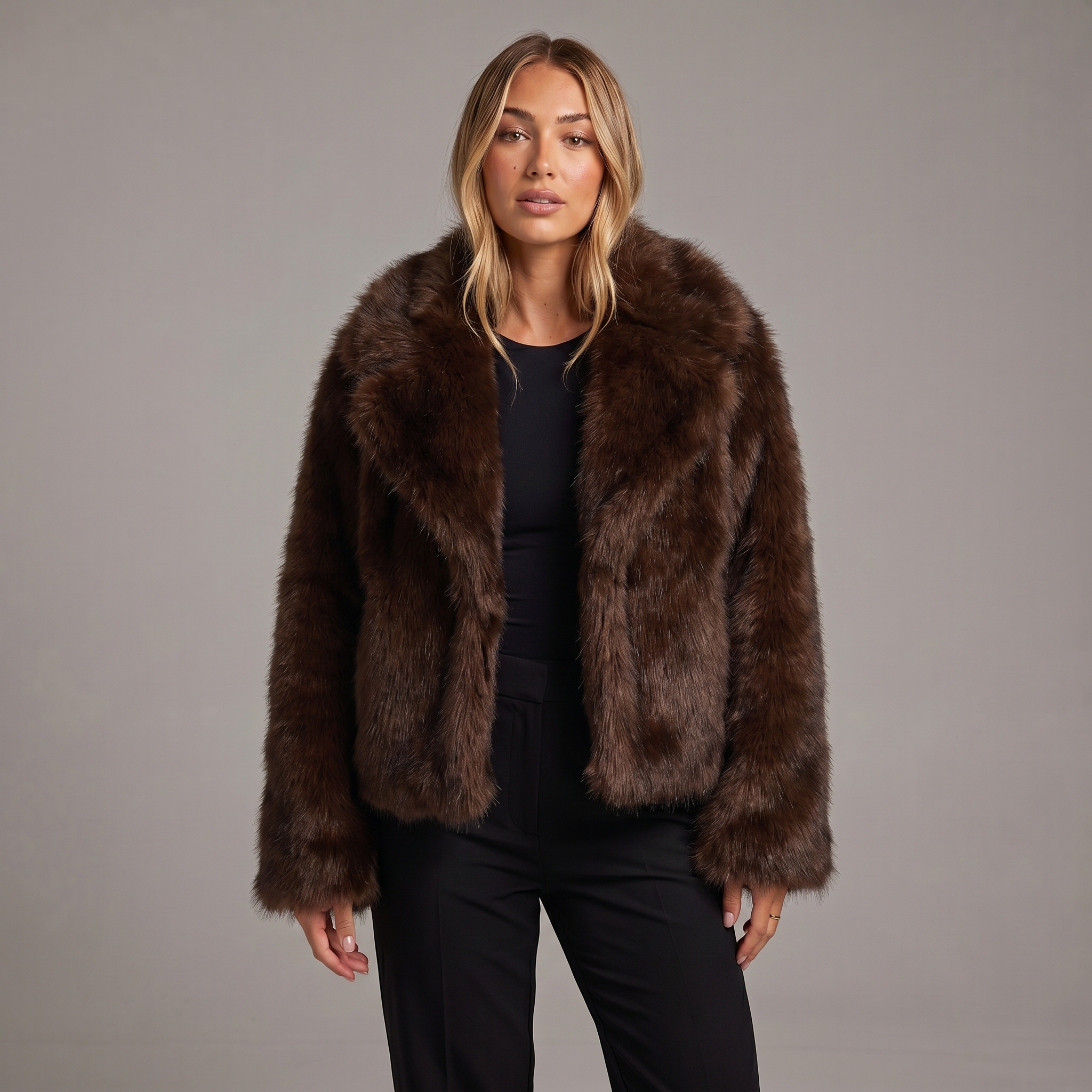 Rosalind | Wide-Lapel Faux Fur Coat