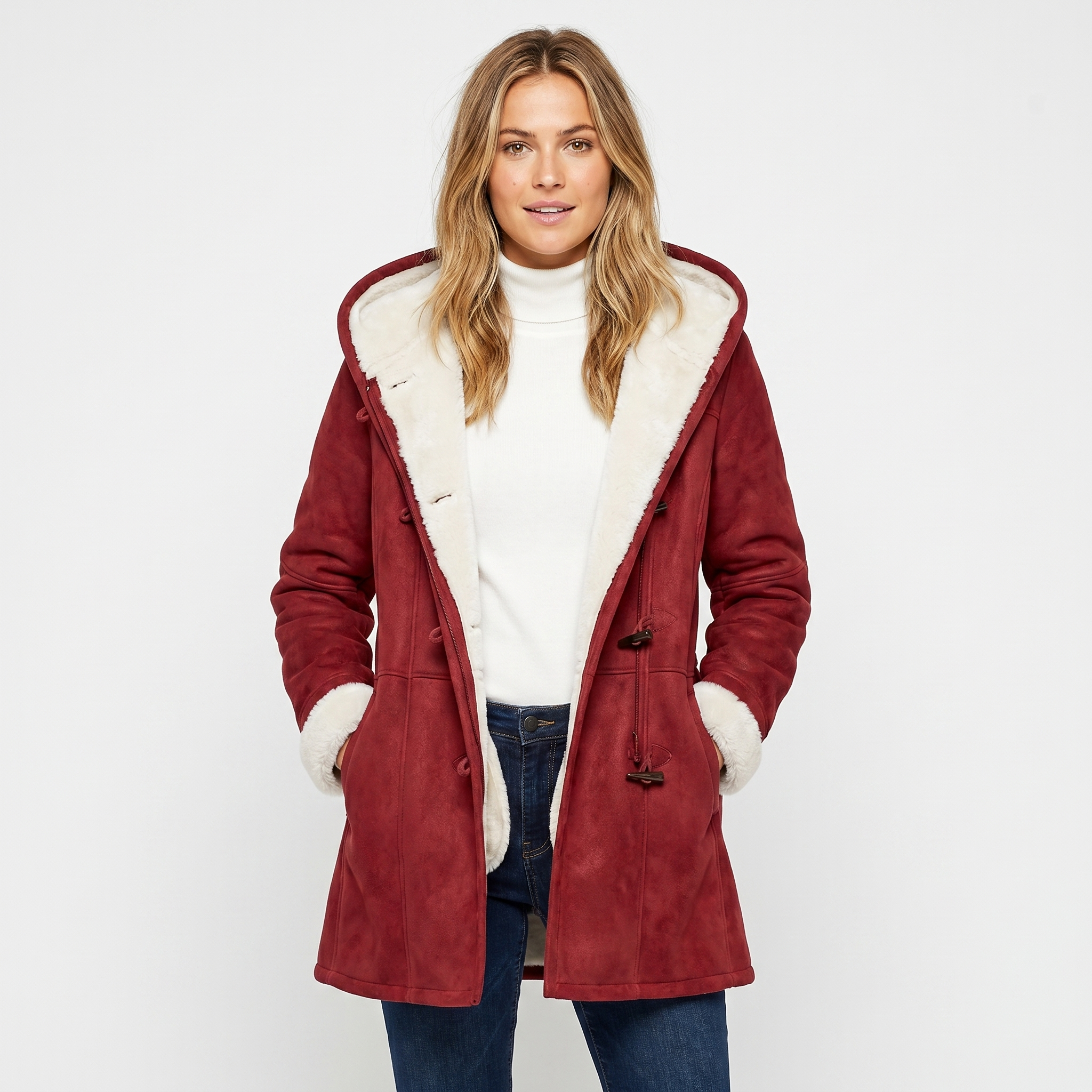 Saskia | Suede Hooded Shearling Coat