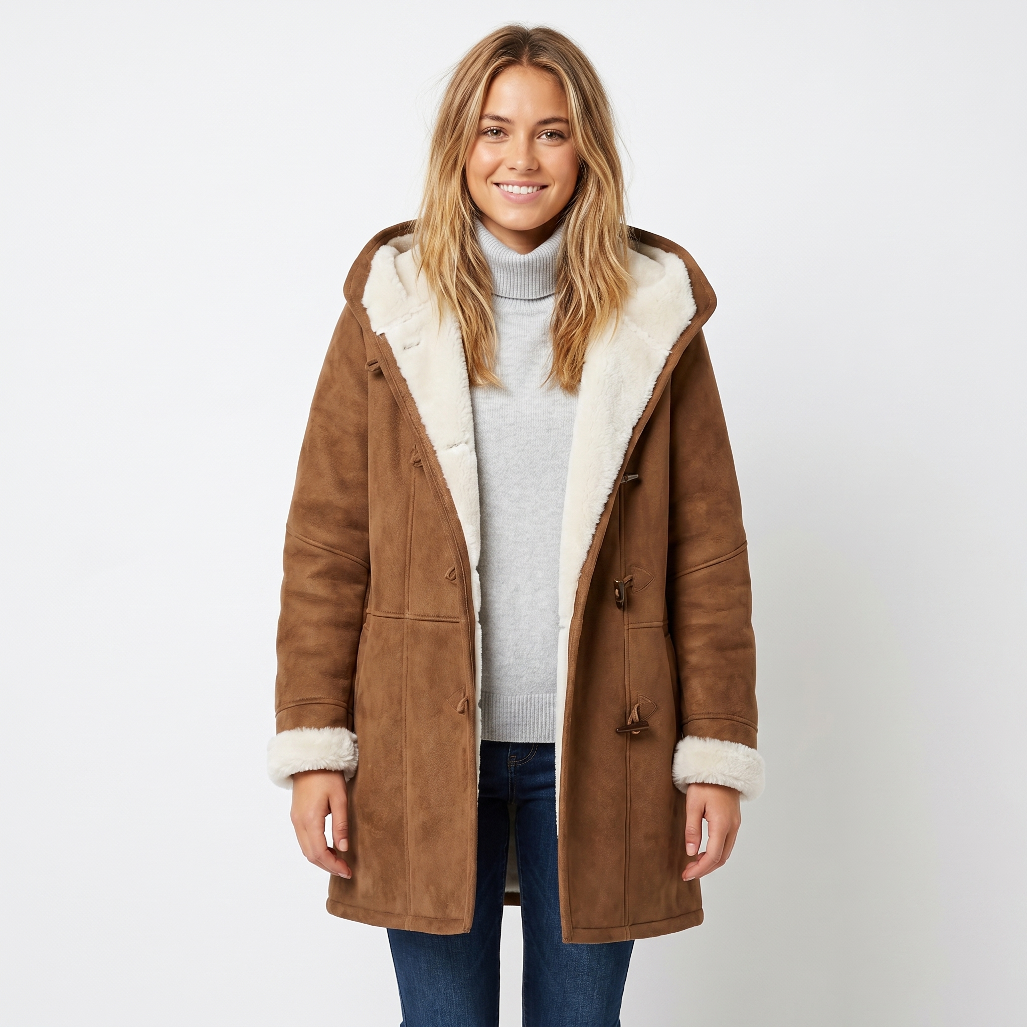 Saskia | Suede Hooded Shearling Coat