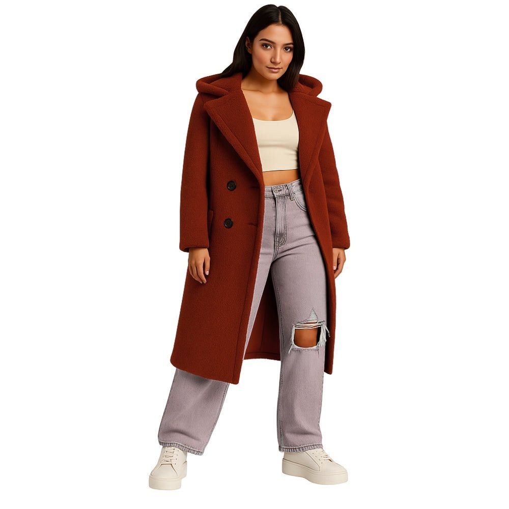 April | Hooded Double-Breasted Teddy Coat