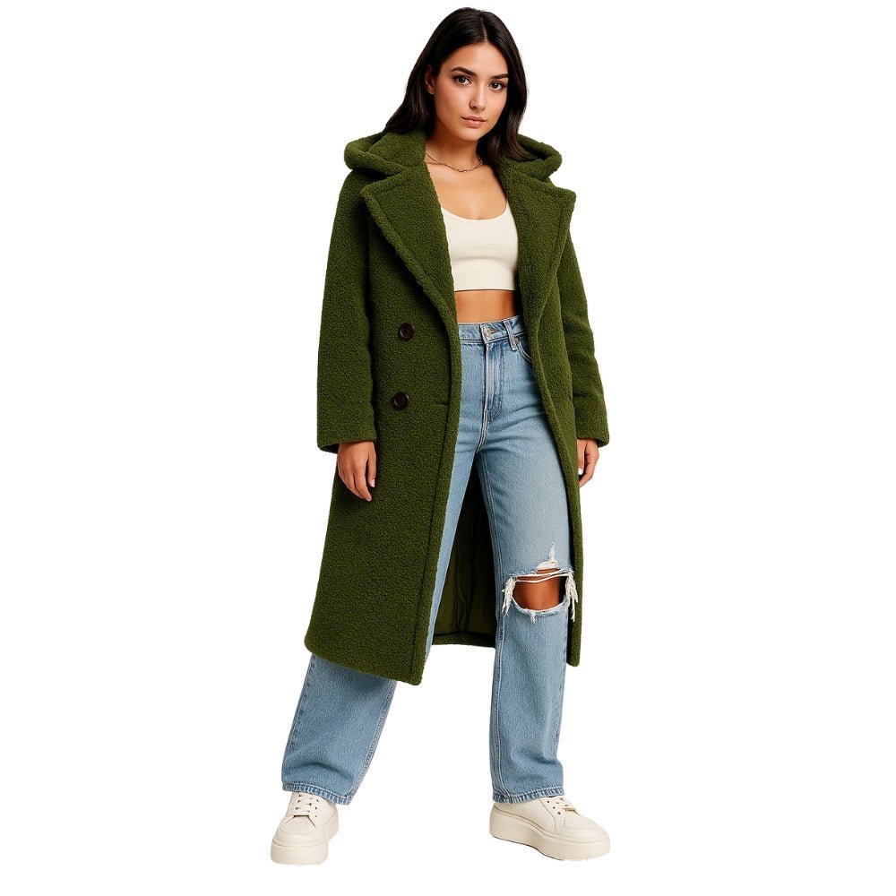 April | Hooded Double-Breasted Teddy Coat