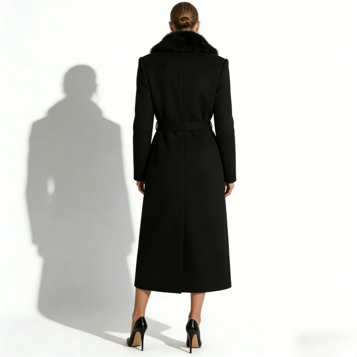 Harriet | Long Wool Coat Faux Fur Collar Belted
