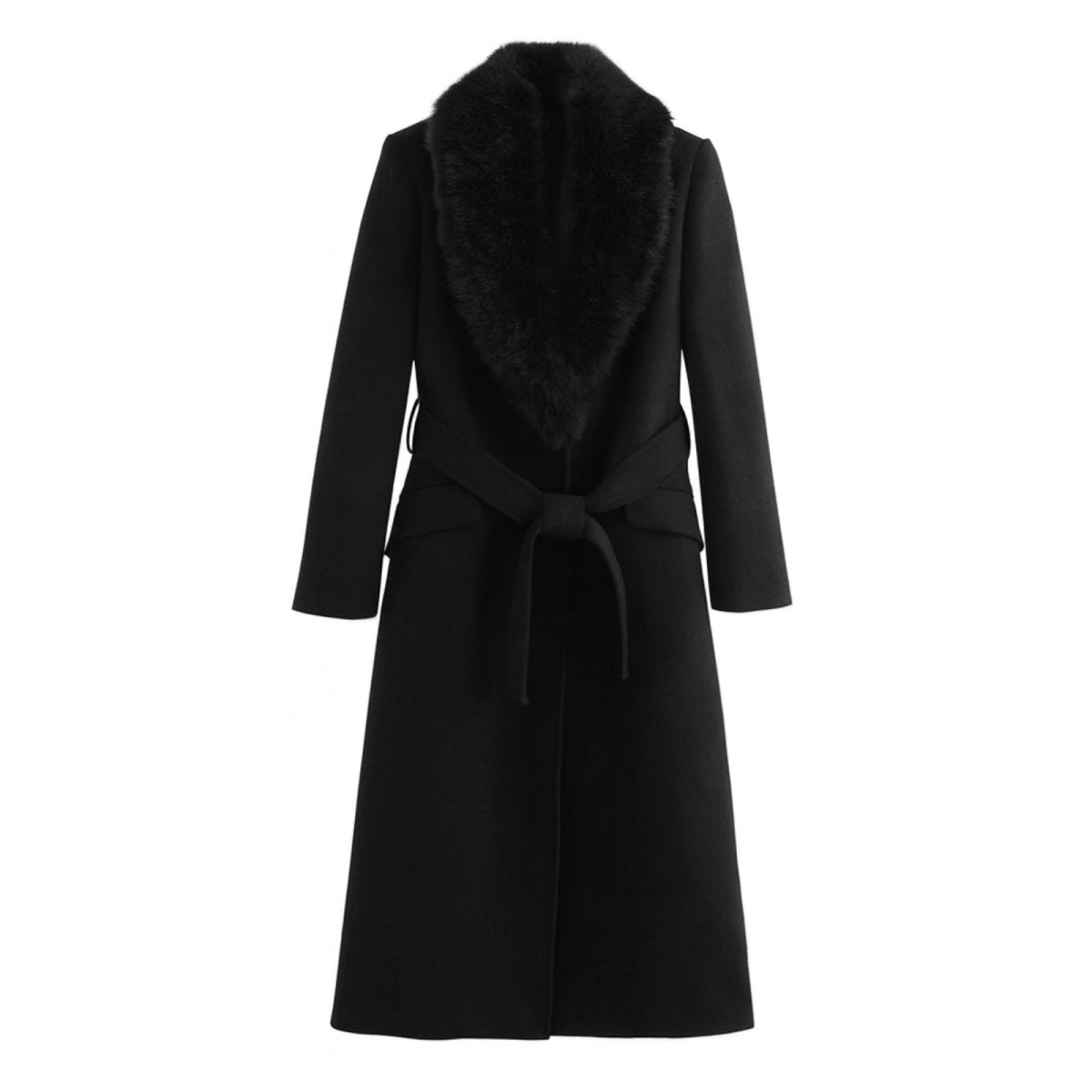 Harriet | Long Wool Coat Faux Fur Collar Belted