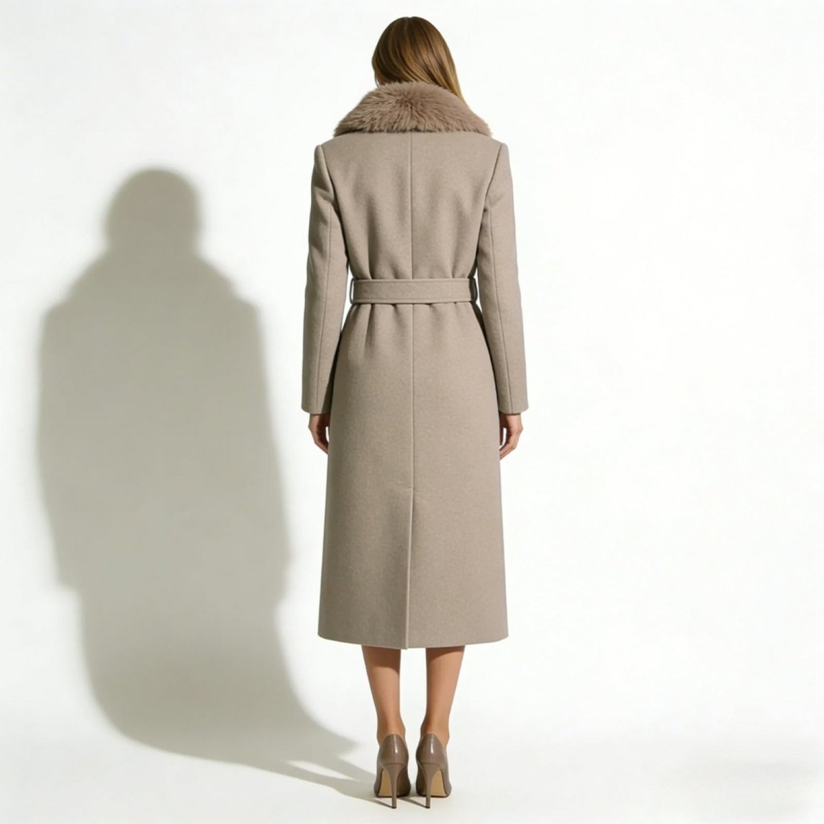 Harriet | Long Wool Coat Faux Fur Collar Belted