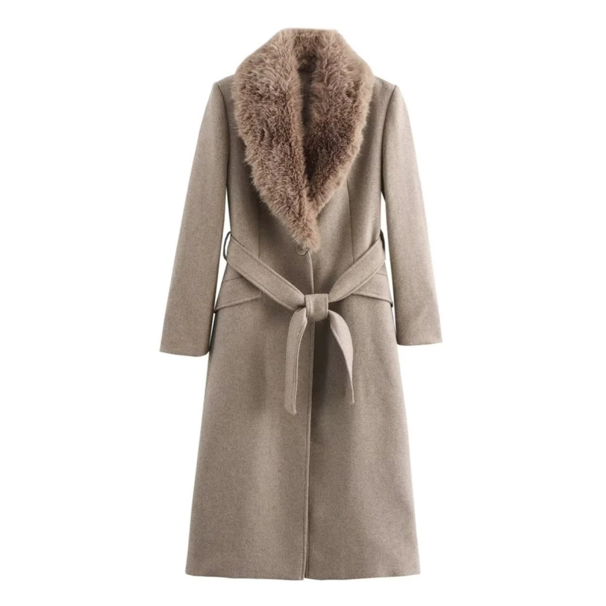 Harriet | Long Wool Coat Faux Fur Collar Belted