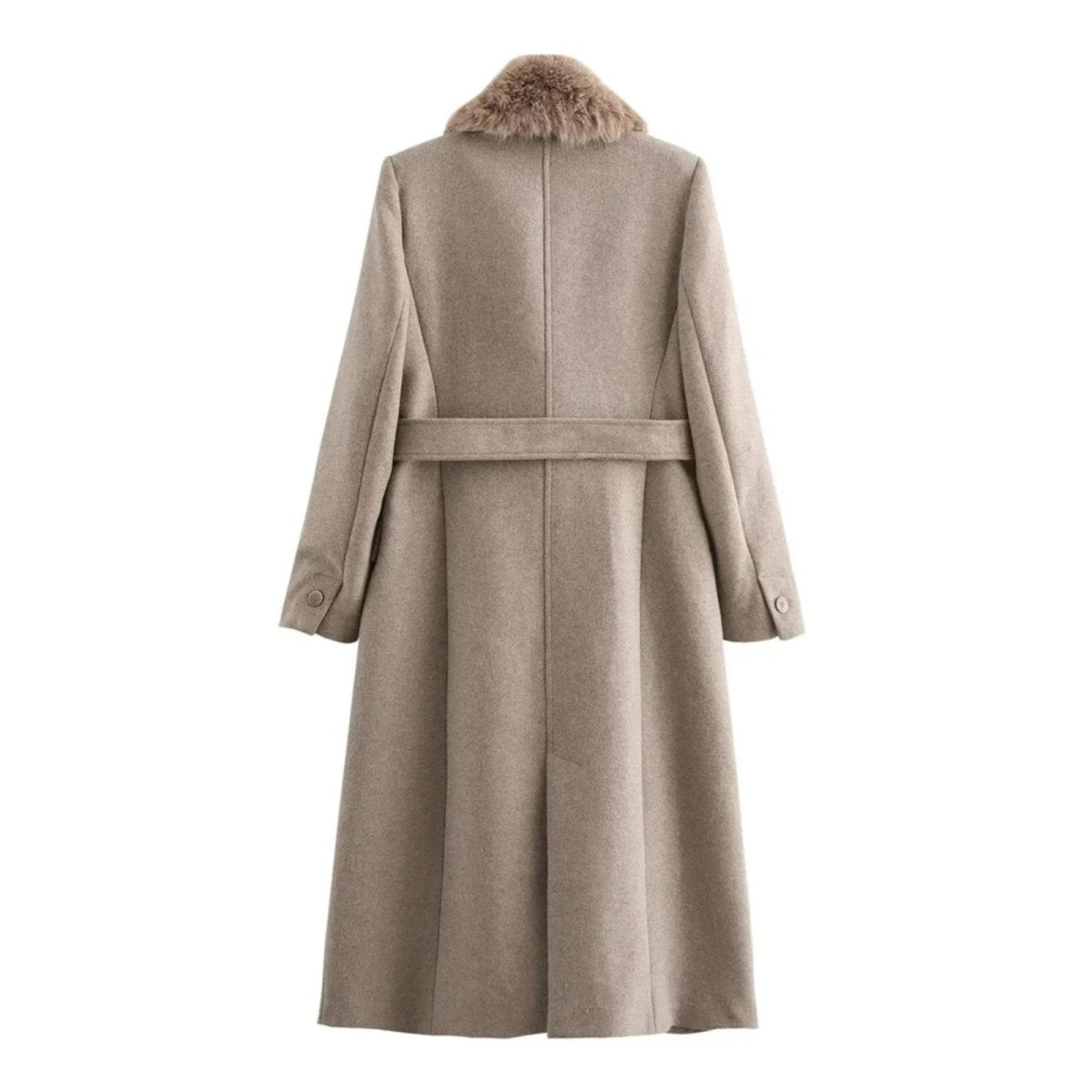 Harriet | Long Wool Coat Faux Fur Collar Belted