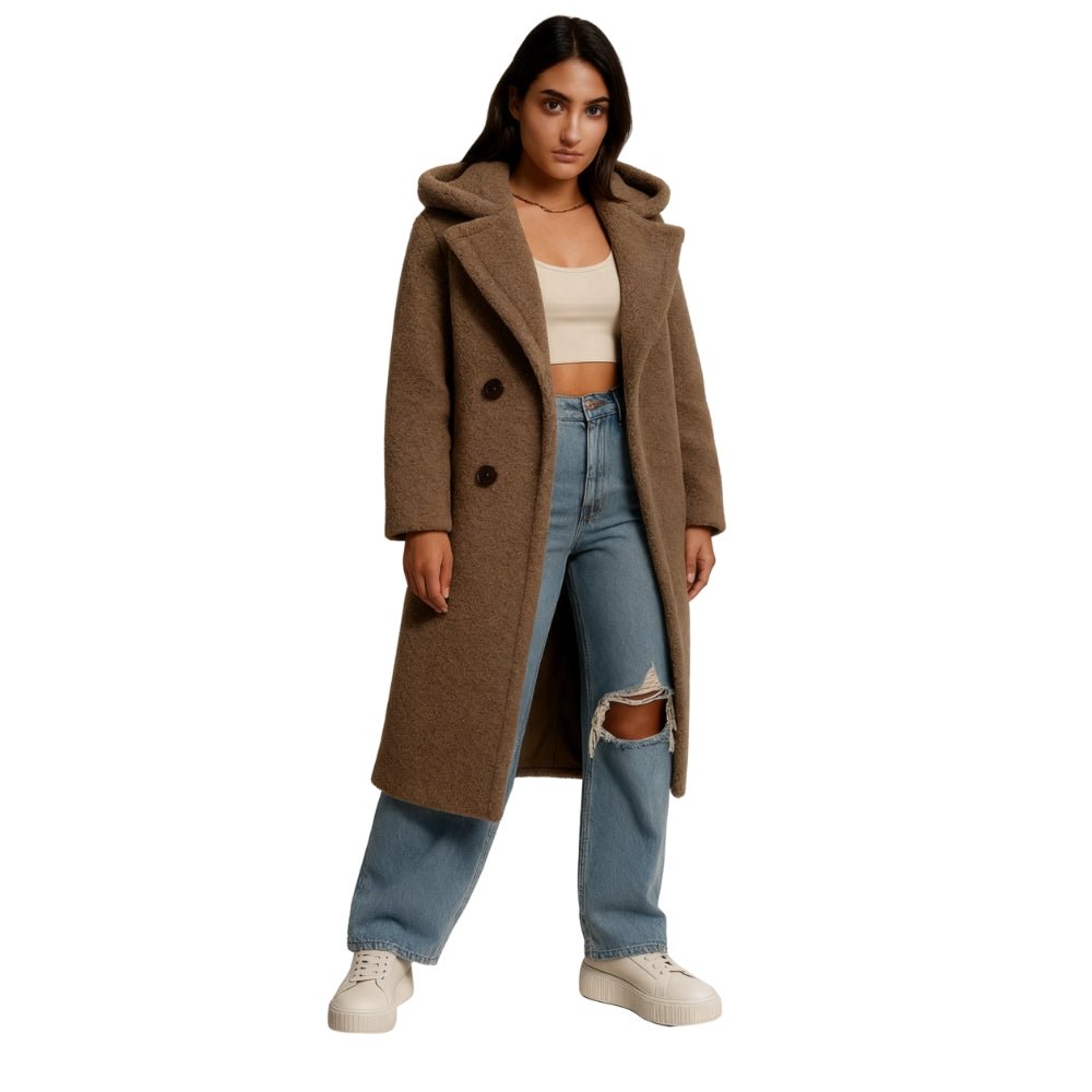 April | Hooded Double-Breasted Teddy Coat