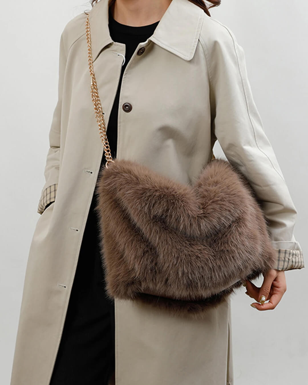 Amelia | Faux Fur Tote Bag with Chain Detail