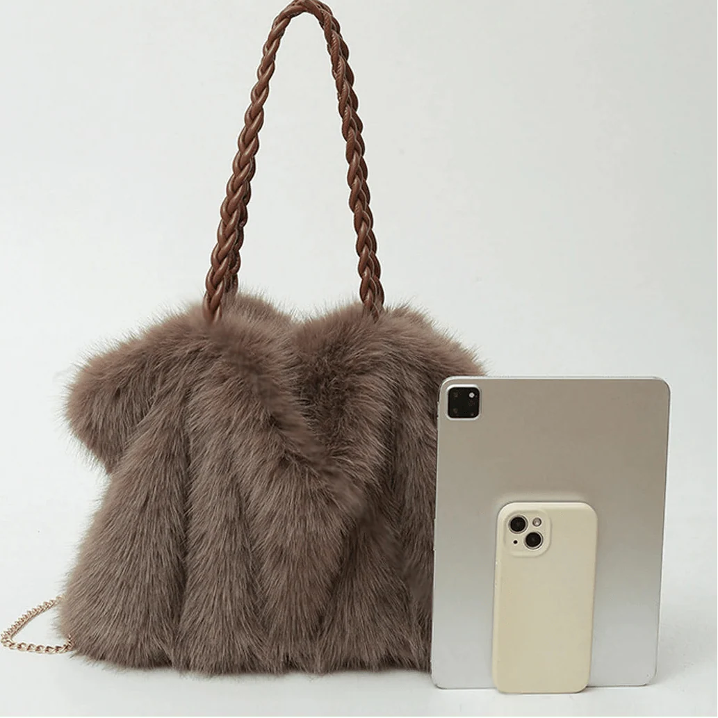 Amelia | Faux Fur Tote Bag with Chain Detail