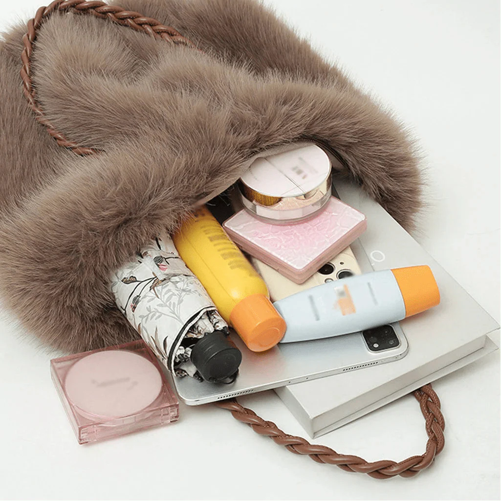 Amelia | Faux Fur Tote Bag with Chain Detail
