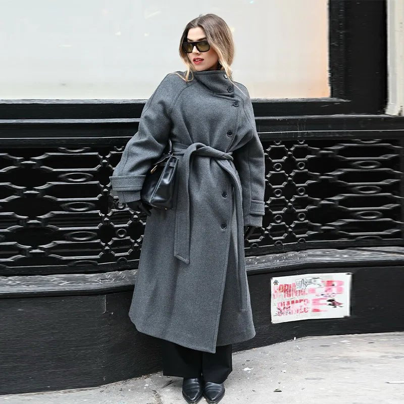 Eleanor | Long Belted High Collar Winter Coat