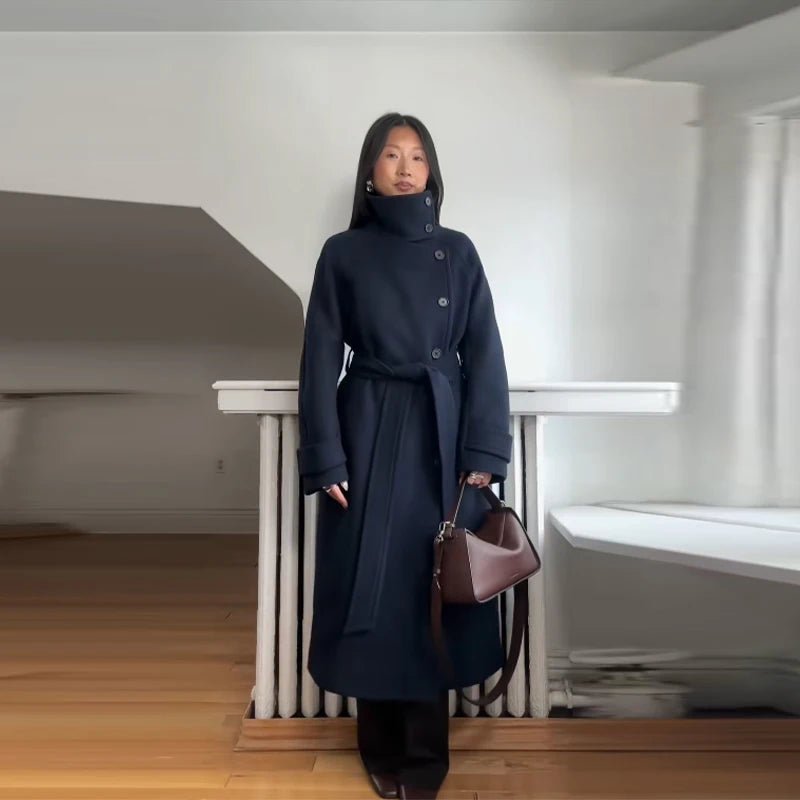 Eleanor | Long Belted High Collar Winter Coat