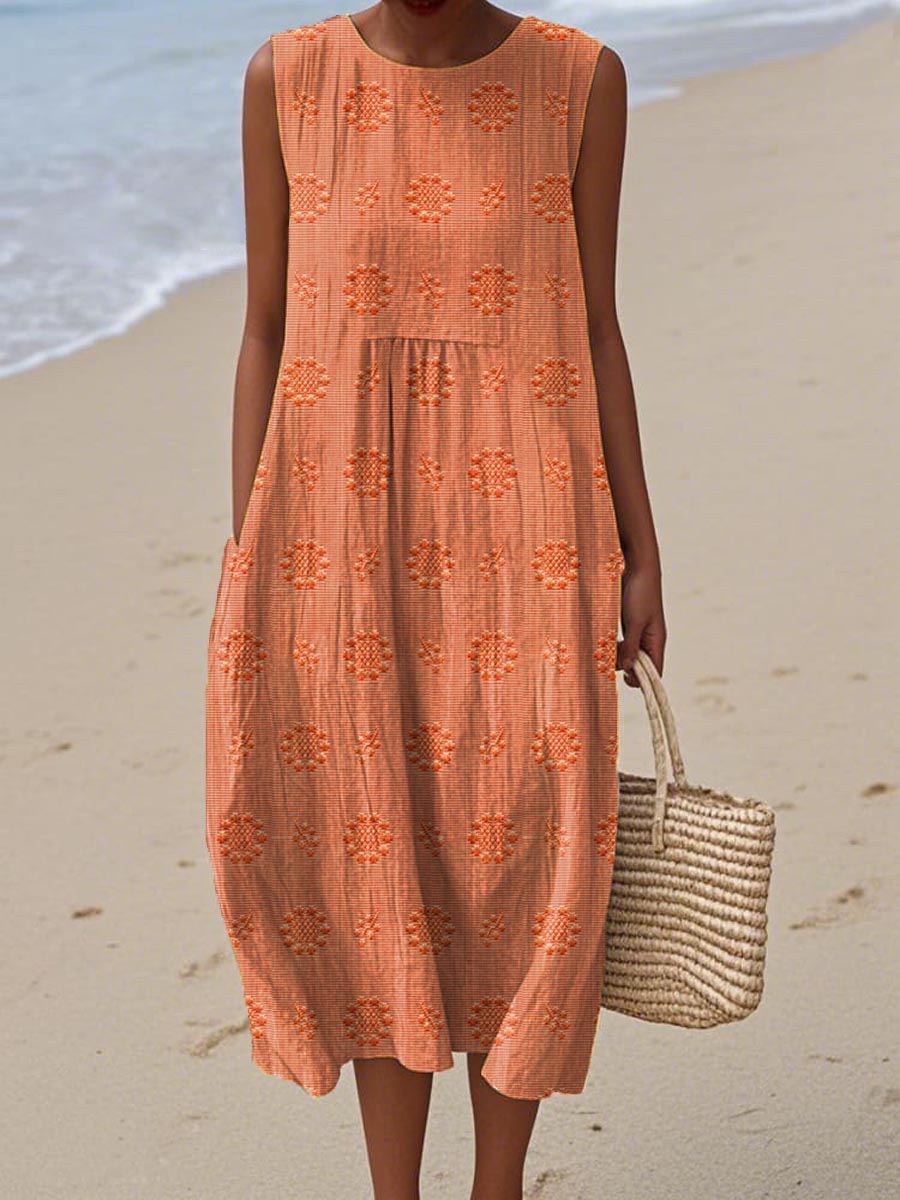 Charlotte | Sleeveless Cotton Midi Dress with Pockets