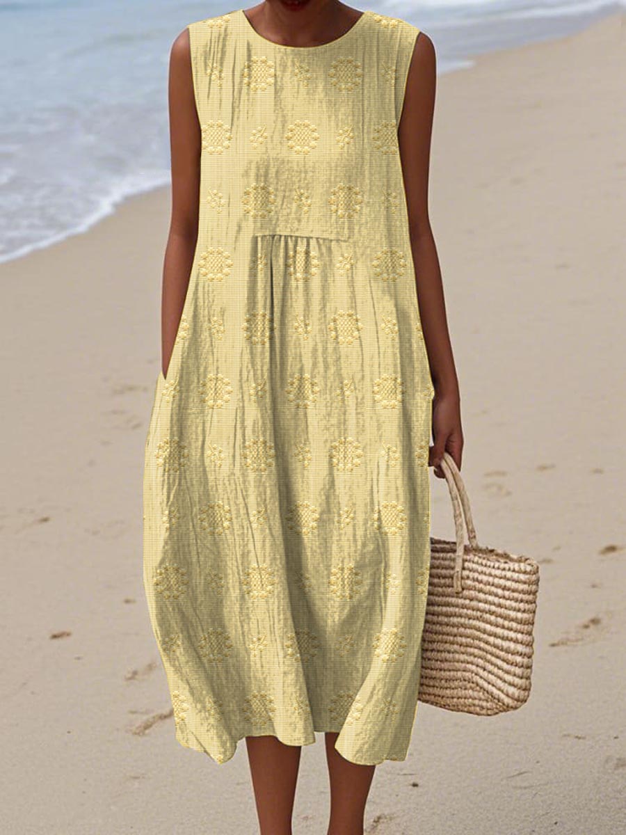 Charlotte | Sleeveless Cotton Midi Dress with Pockets