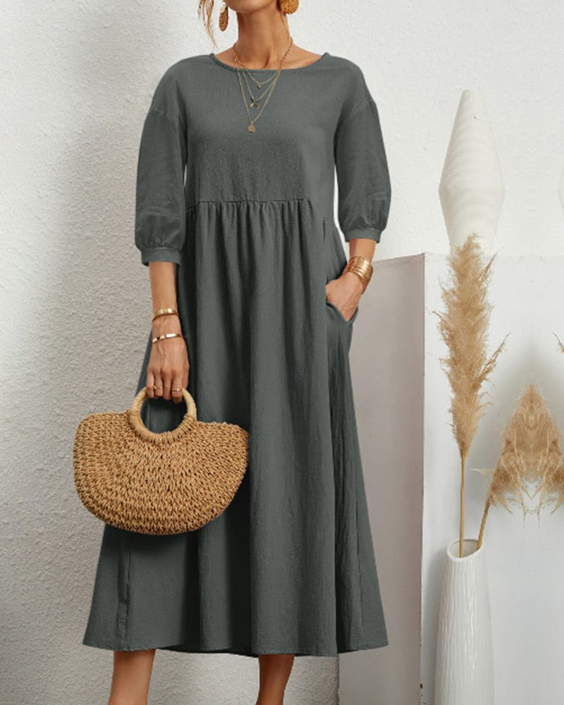 Florence | Midi Dress with Pockets and 3/4 Sleeves