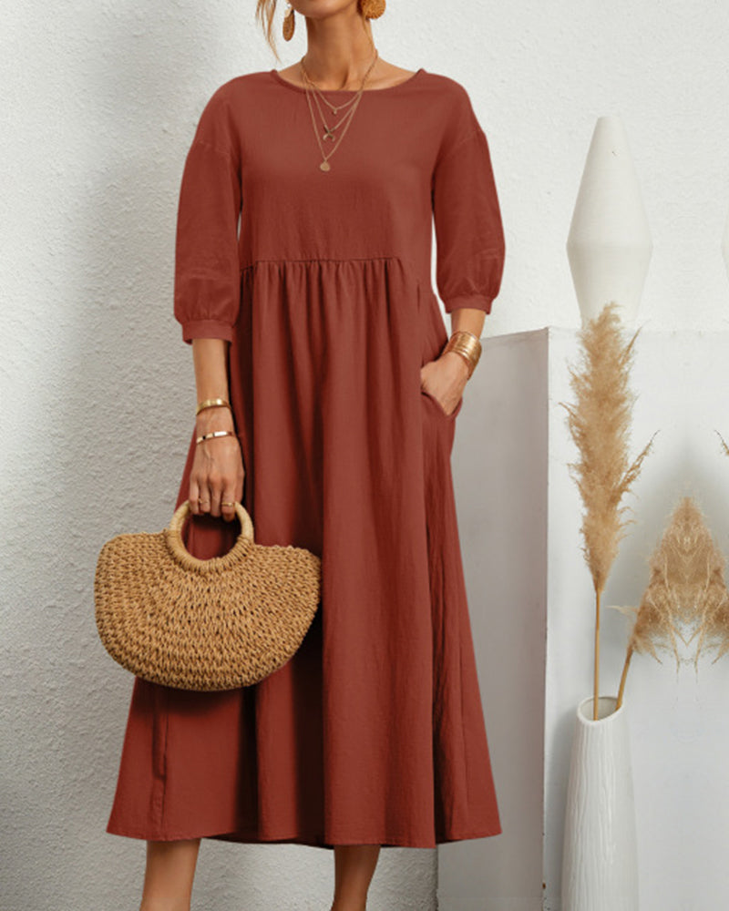 Florence | Midi Dress with Pockets and 3/4 Sleeves