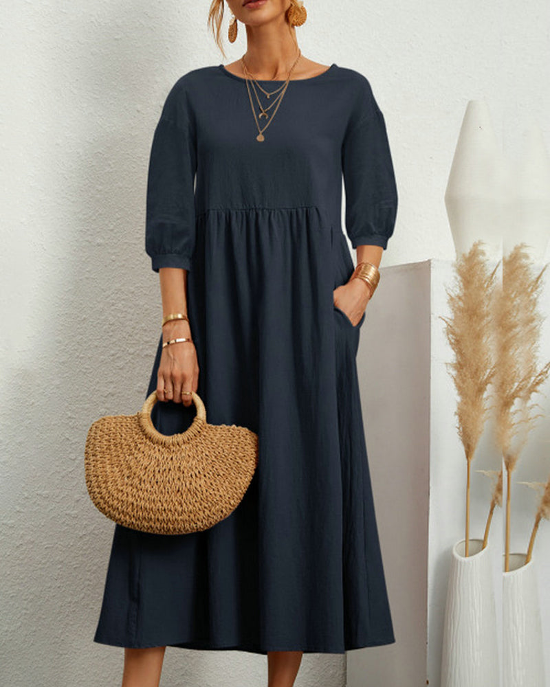 Florence | Midi Dress with Pockets and 3/4 Sleeves