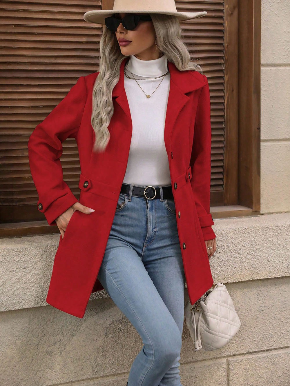 Millie | Wool Blend Mid Length Coat with Button Front