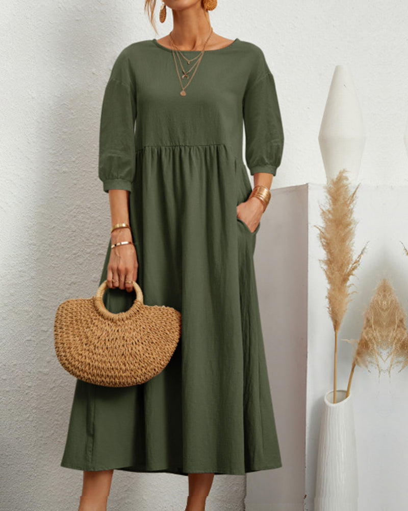 Florence | Midi Dress with Pockets and 3/4 Sleeves