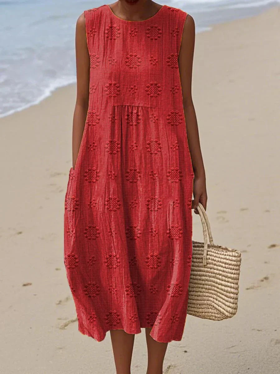 Charlotte | Sleeveless Cotton Midi Dress with Pockets