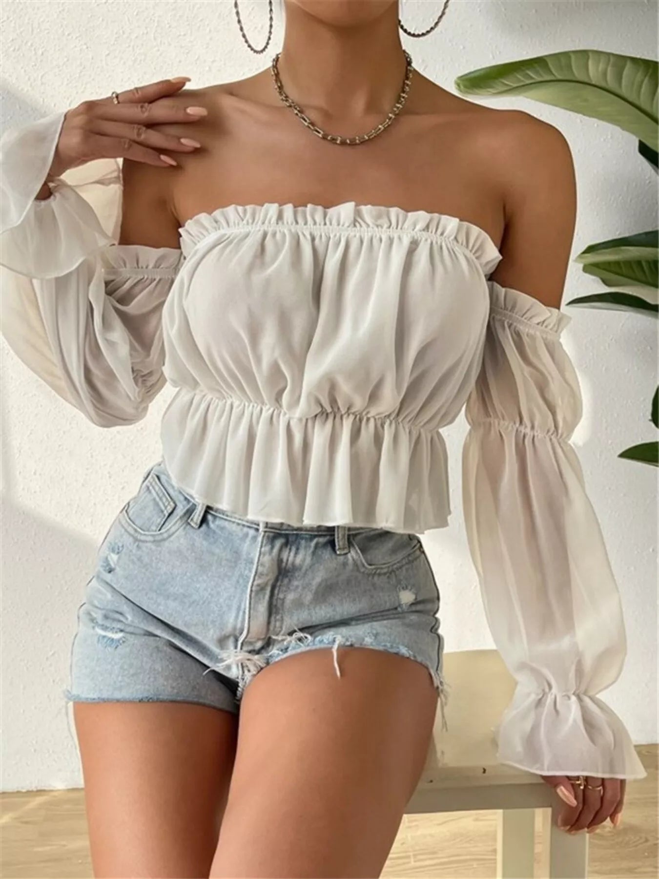 Geneva | Off Shoulder Ruffle Crop Blouse