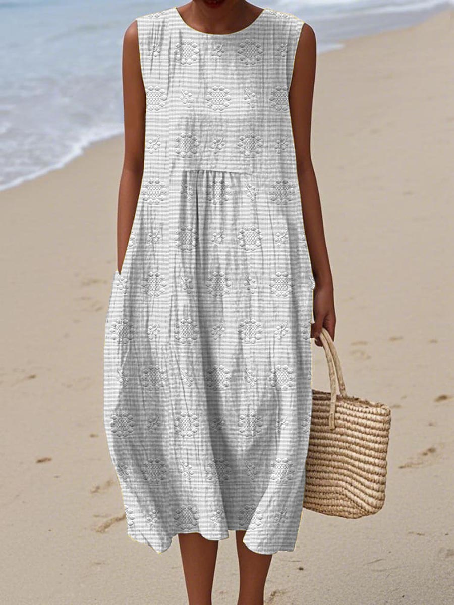 Charlotte | Sleeveless Cotton Midi Dress with Pockets