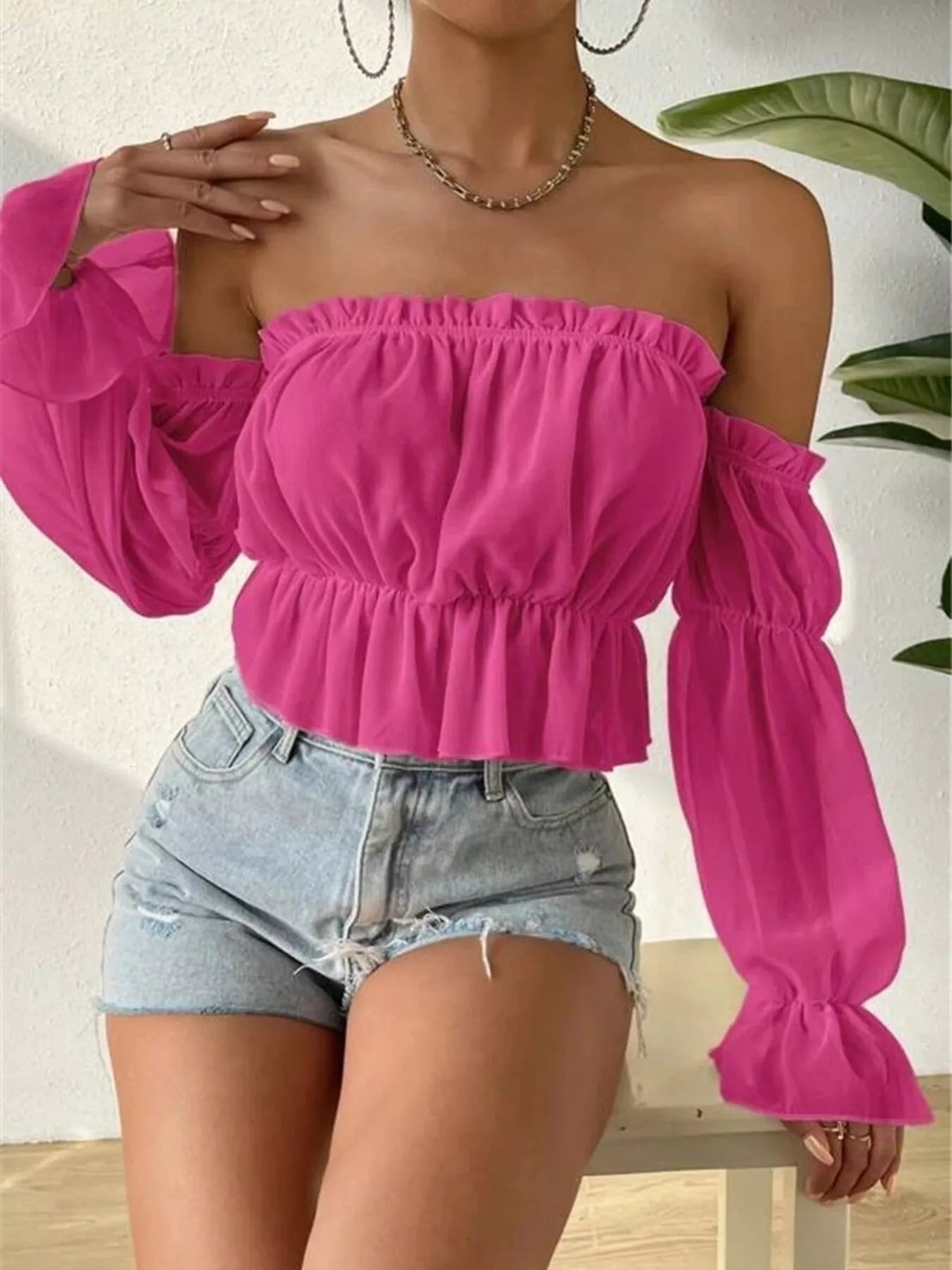 Geneva | Off Shoulder Ruffle Crop Blouse