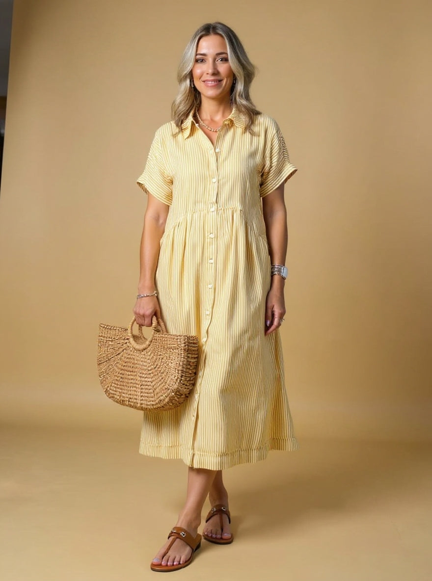 Amelia | Striped Button Front Shirt Dress