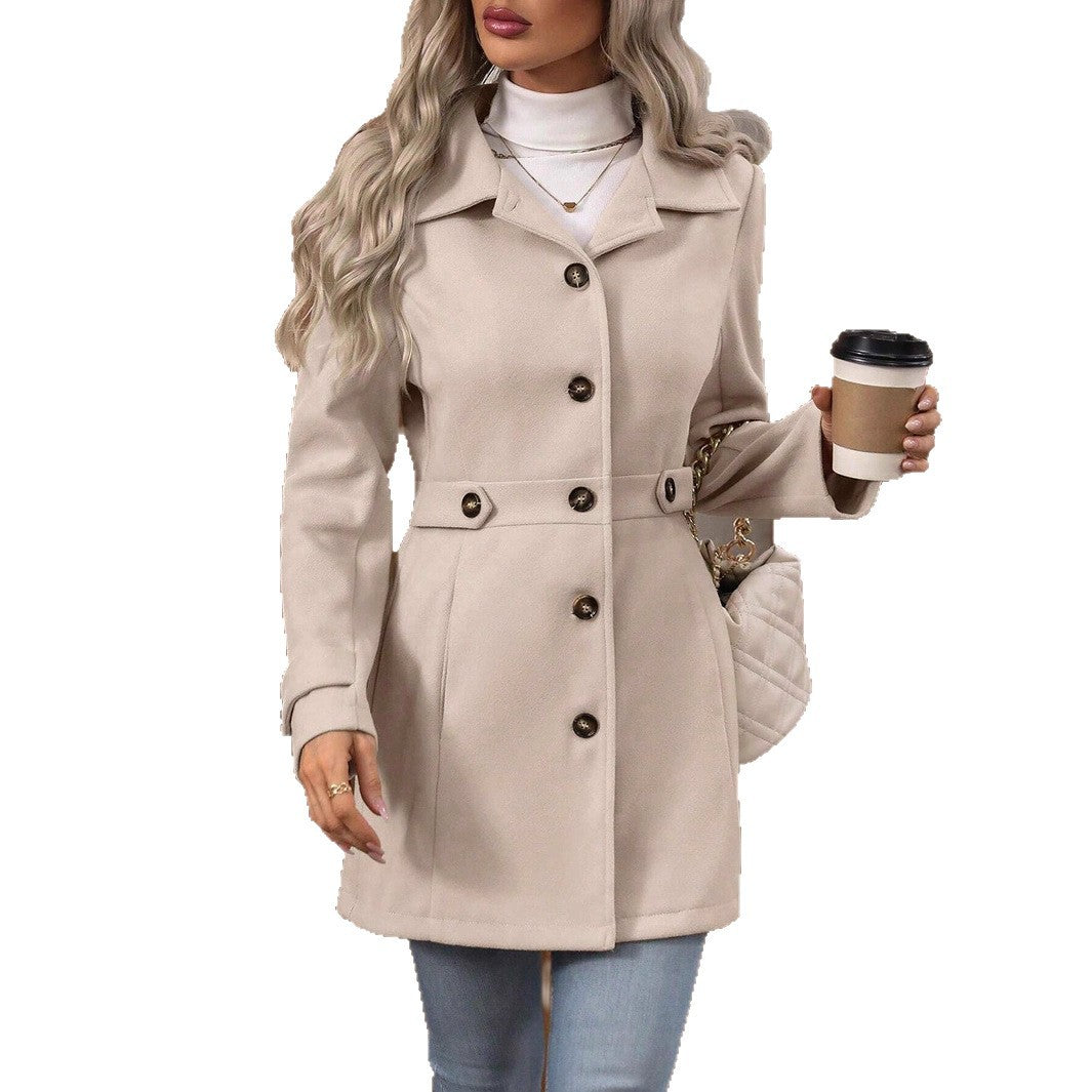 Millie | Wool Blend Mid Length Coat with Button Front