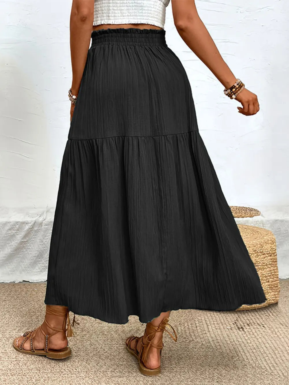 Lila | Tiered High Slit Midi Skirt