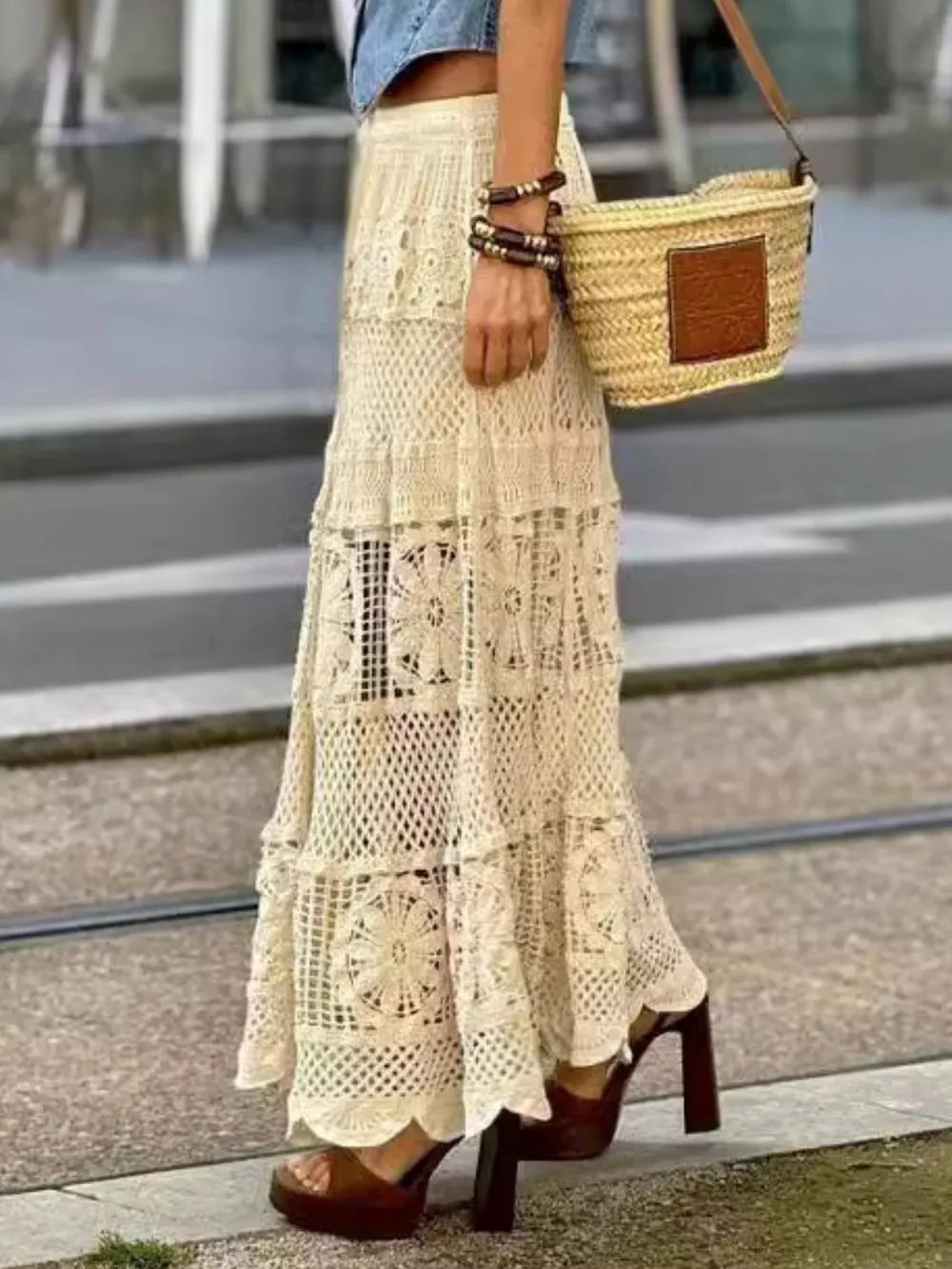 Freya | Crochet Lace Tiered Maxi Skirt