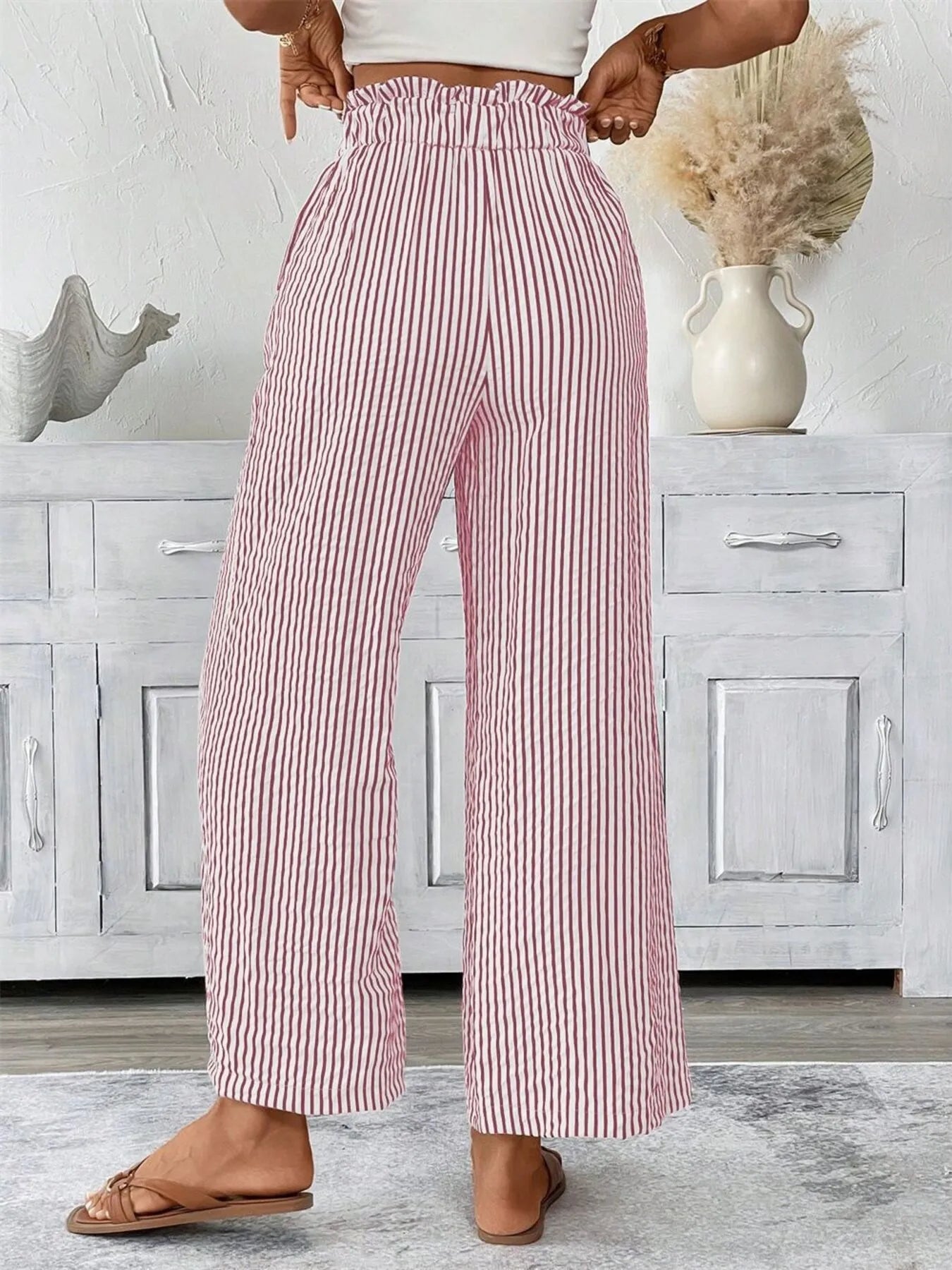 Charlotte | Striped Paperbag Waist Wide Leg Trousers