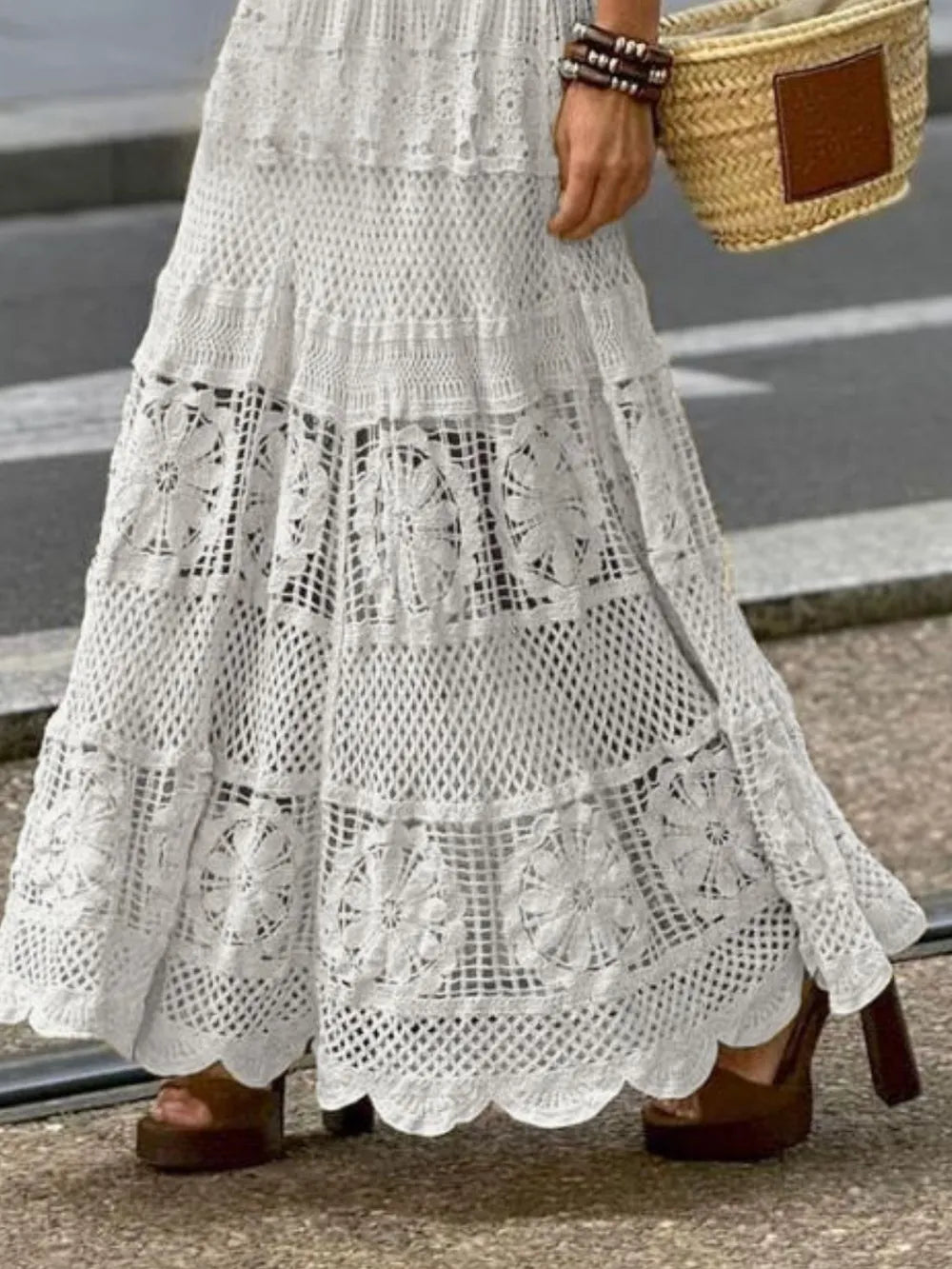 Freya | Crochet Lace Tiered Maxi Skirt