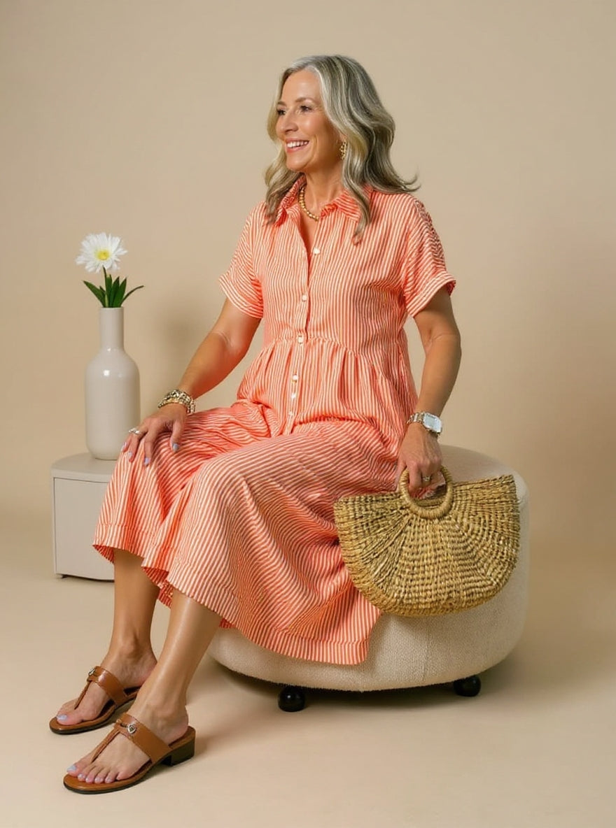 Amelia | Striped Button Front Shirt Dress