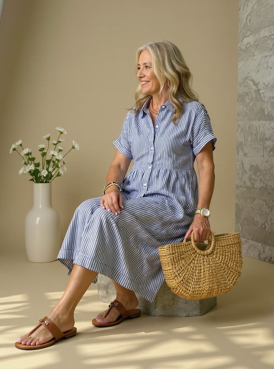 Amelia | Striped Button Front Shirt Dress