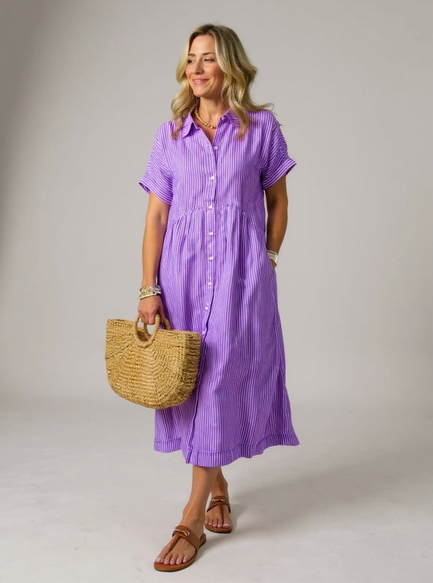 Amelia | Striped Button Front Shirt Dress
