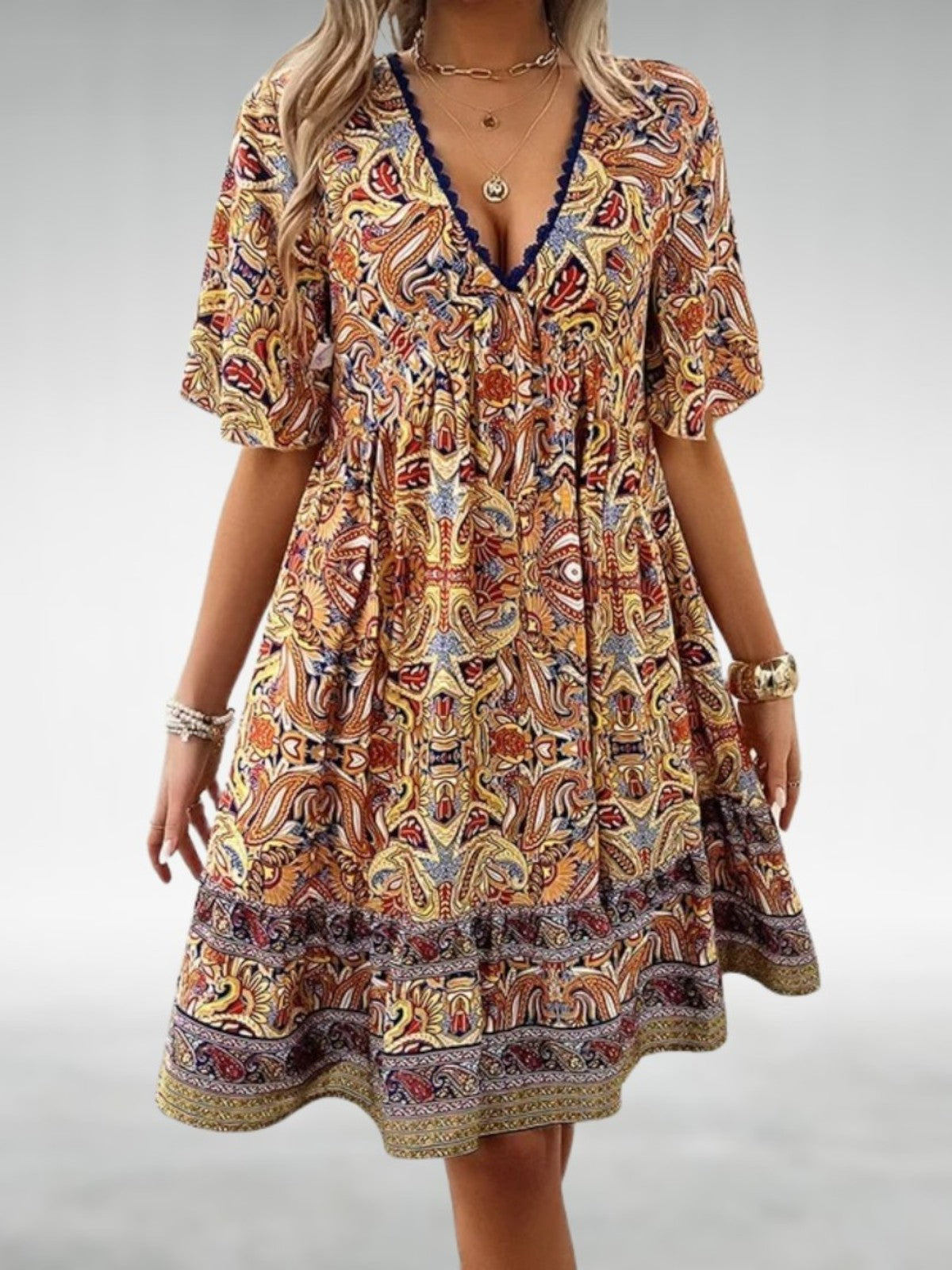 Dahlia | Bohemian Paisley V Neck Dress