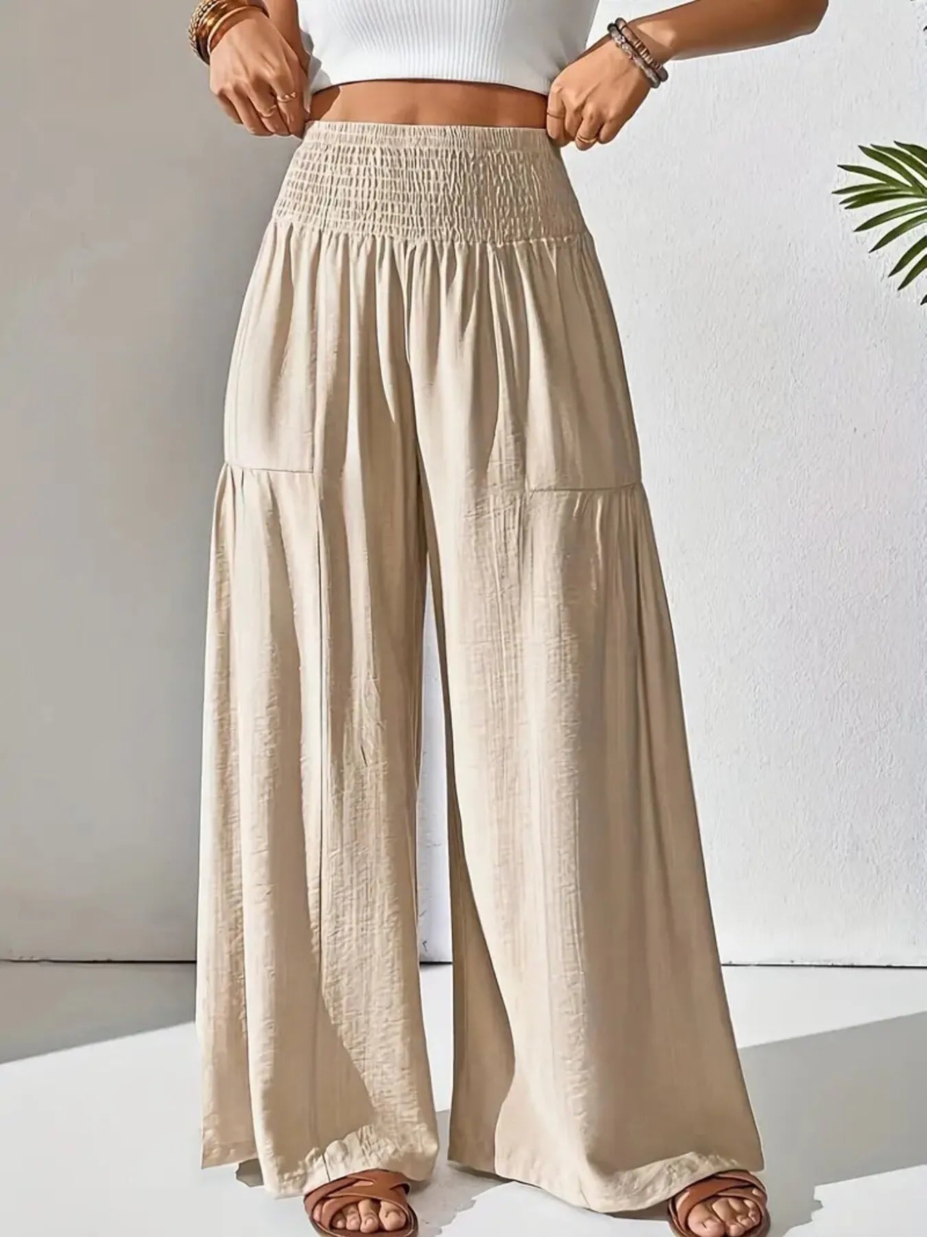 Isabelle | Smocked Waist Wide Leg Trousers