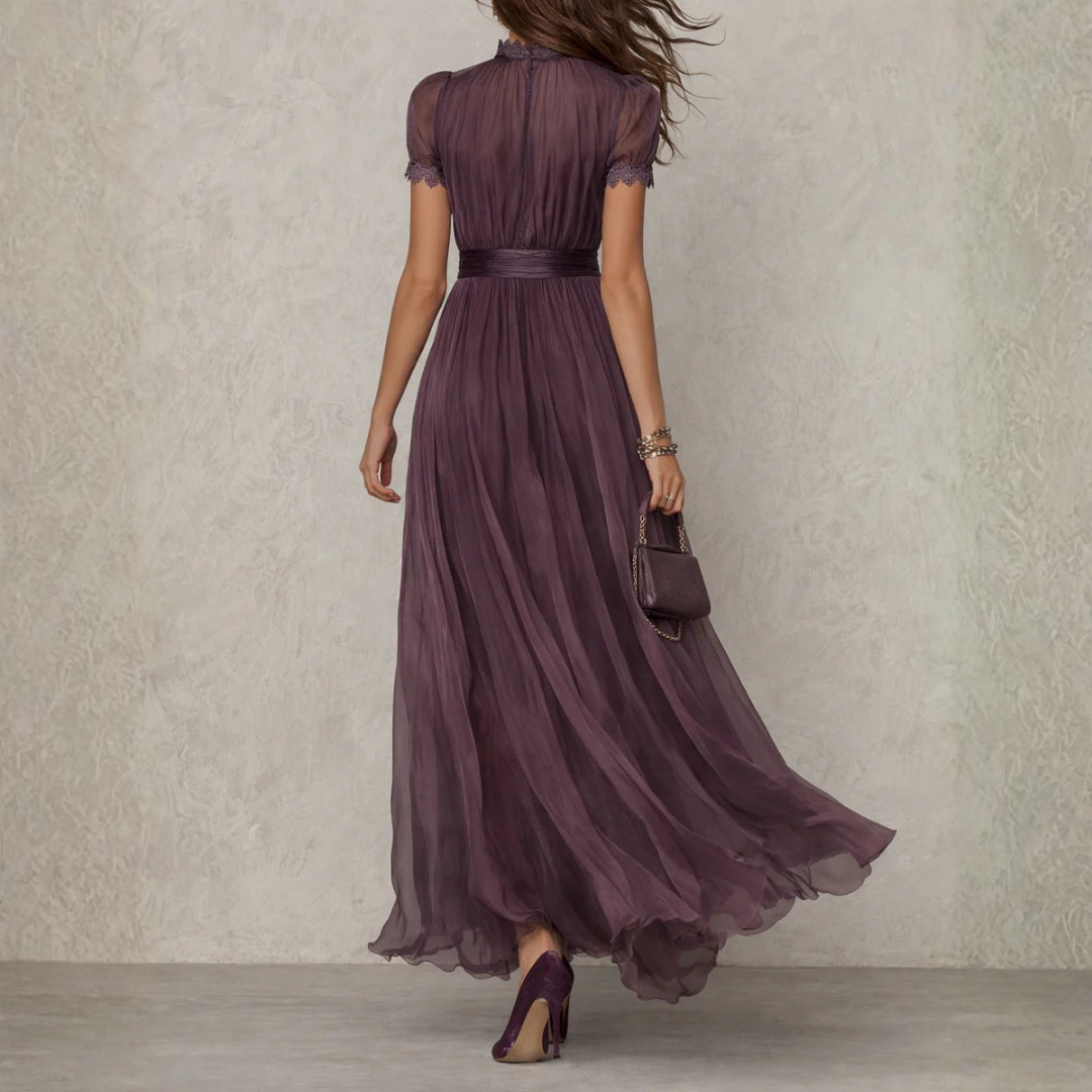 Victoria | Lace Trim Chiffon Maxi Dress