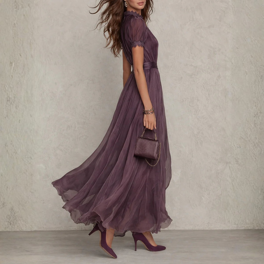 Victoria | Lace Trim Chiffon Maxi Dress