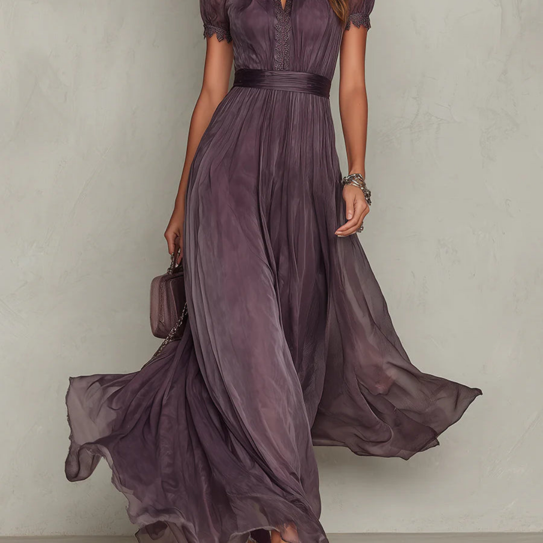 Victoria | Lace Trim Chiffon Maxi Dress