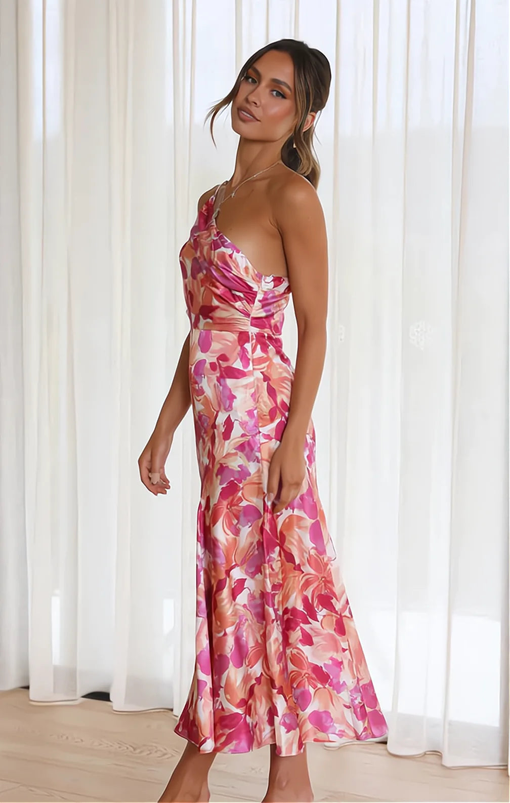 Emmeline | Floral Satin One Shoulder Dress