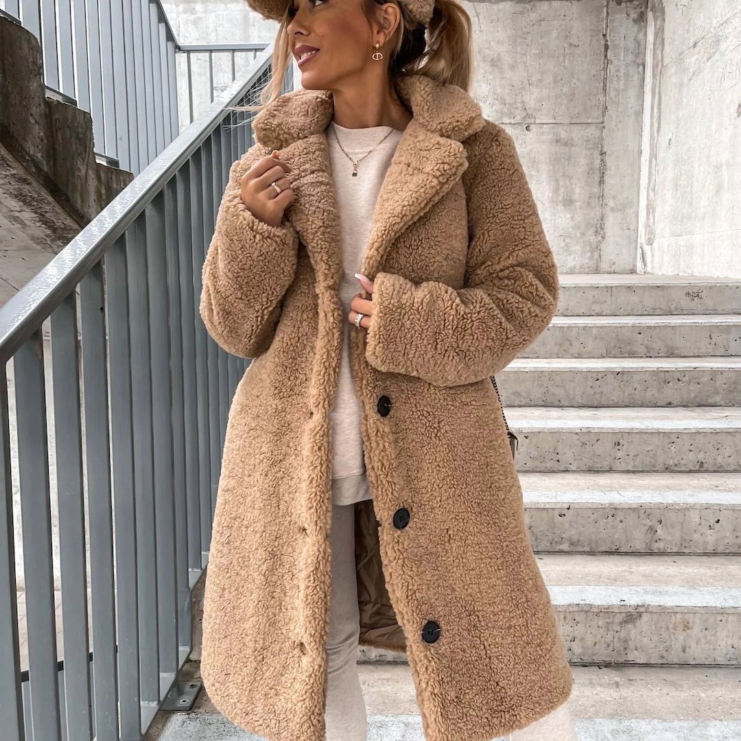 Matilda | Long Teddy Fleece Coat with Button Front