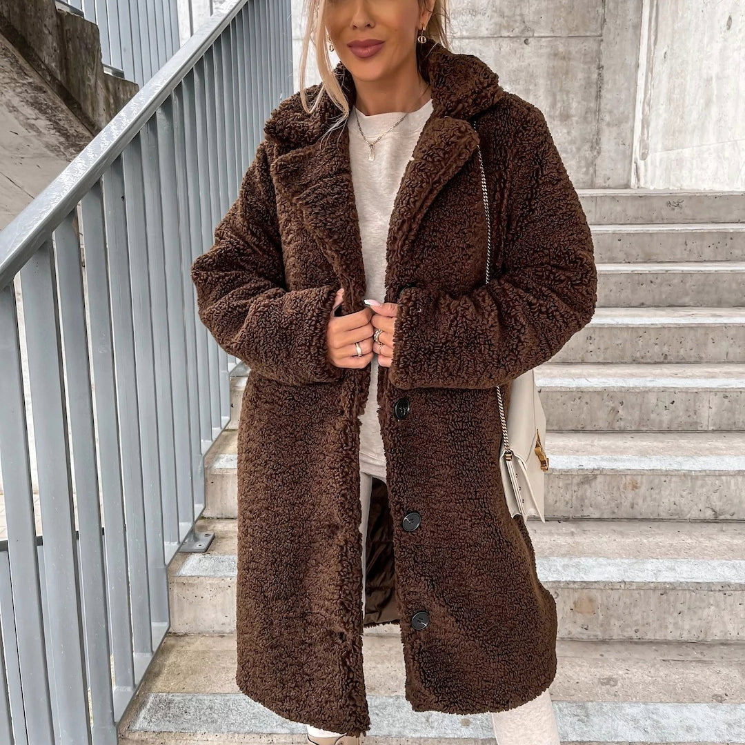 Matilda | Long Teddy Fleece Coat with Button Front