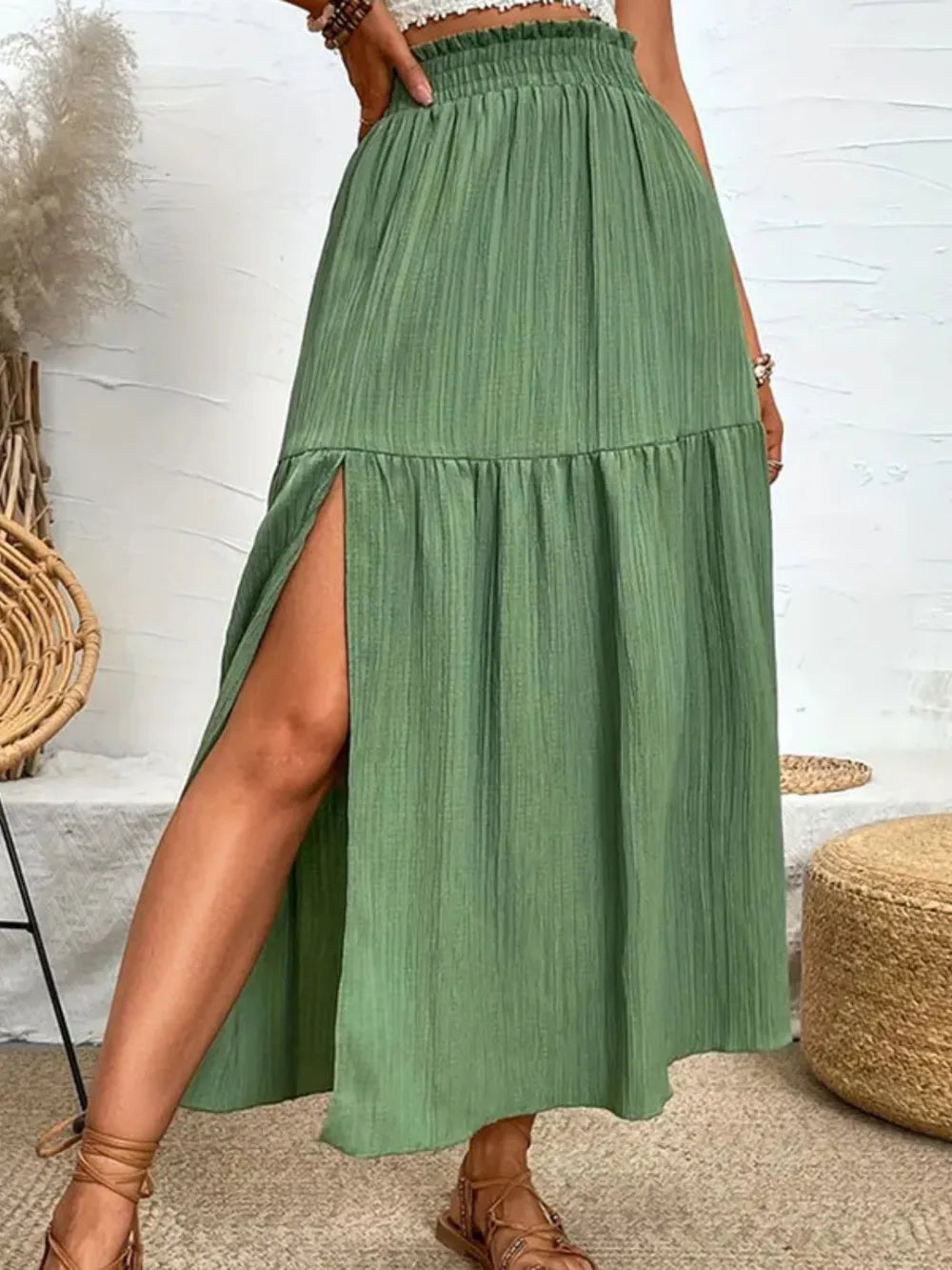Lila | Tiered High Slit Midi Skirt