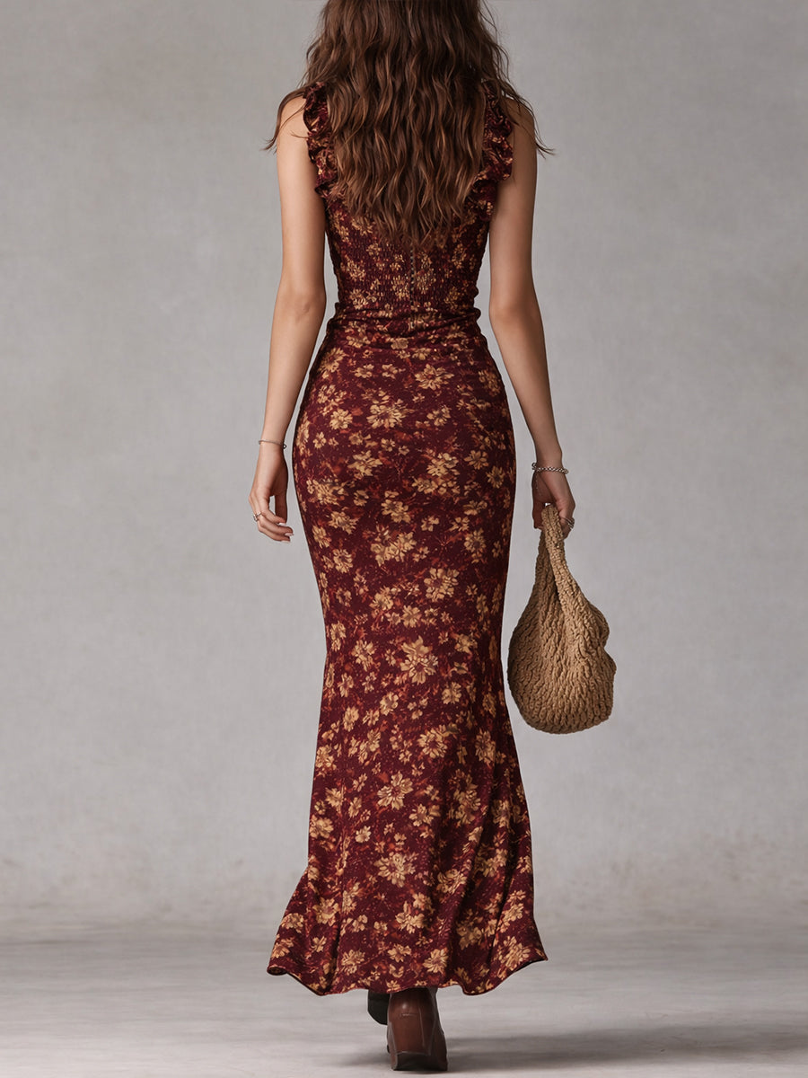 Willow | Bohemian Floral Maxi Dress with Ruffle Sleeves