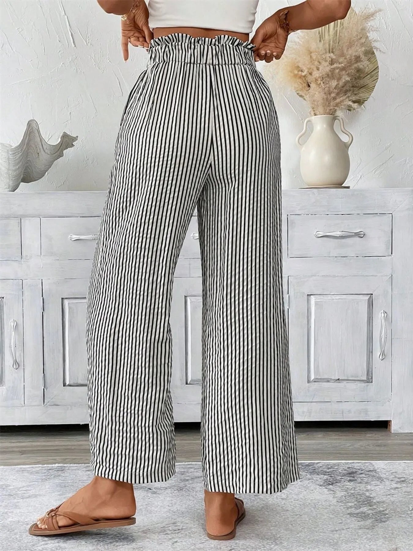 Charlotte | Striped Paperbag Waist Wide Leg Trousers