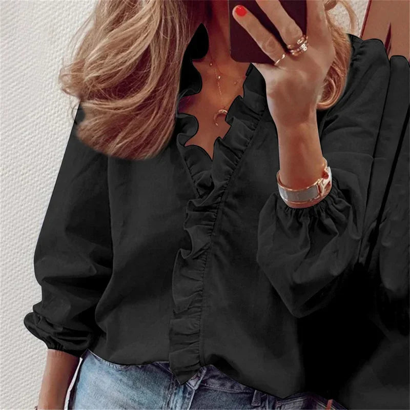 Camille | Ruffle Collar Long Sleeve Blouse