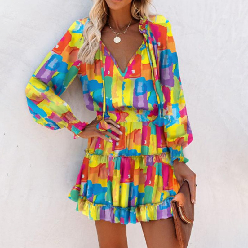 Serena | Ruffle Trim V Neck Mini Dress
